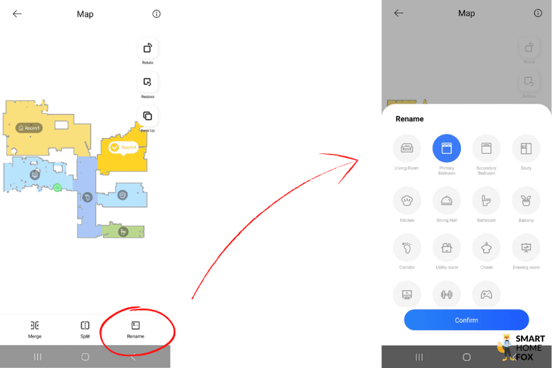 В приложении Dreame L10s Pro отдельным помещениям на карте присваиваются символы.